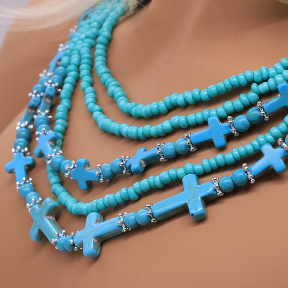 🎉HOSTESS PICK🎉 Turquoise Necklace with beads & crosses. - Picture 3 of 5